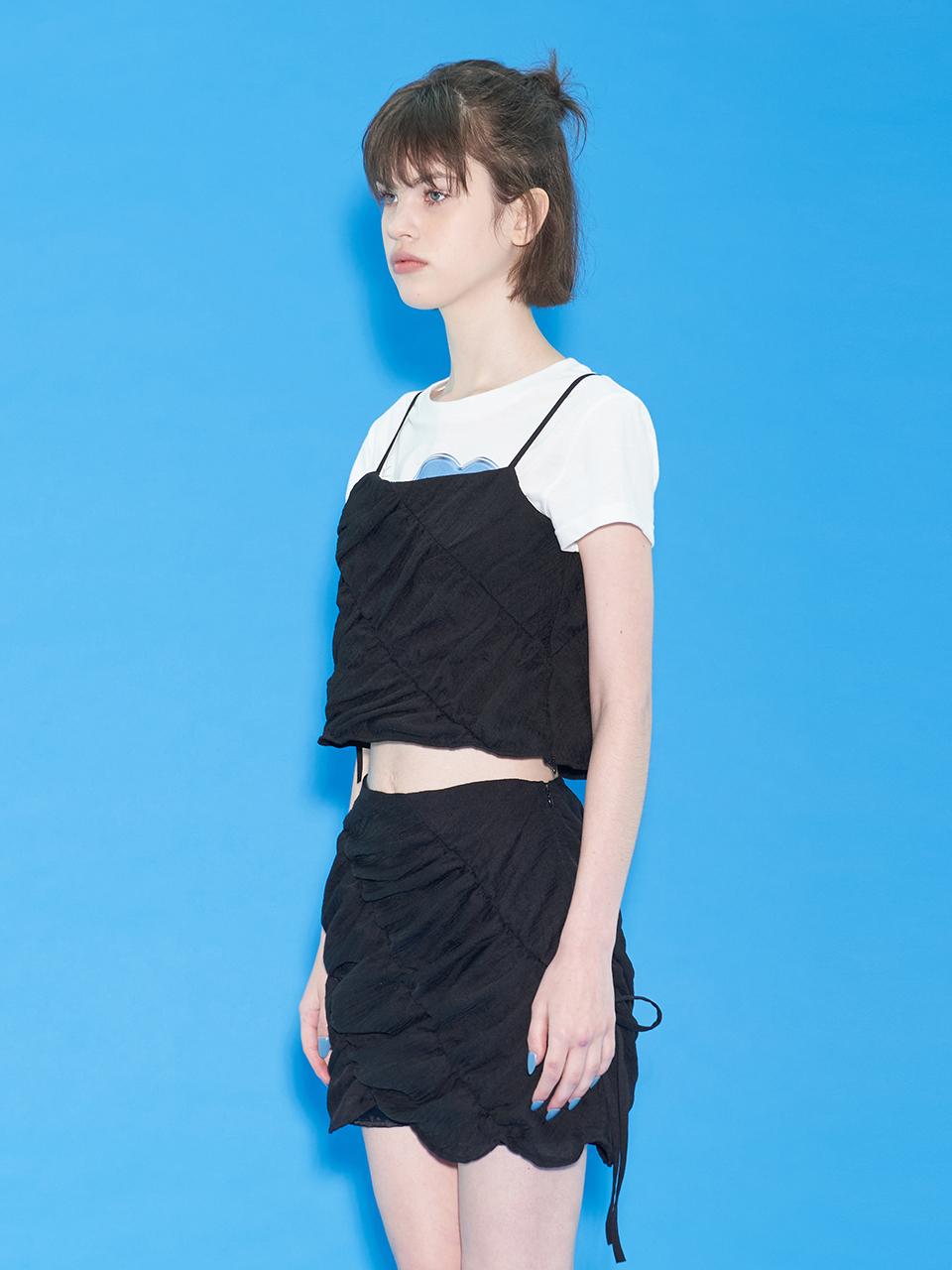 margarin fingers Ribbon Shirred Skirt - Black