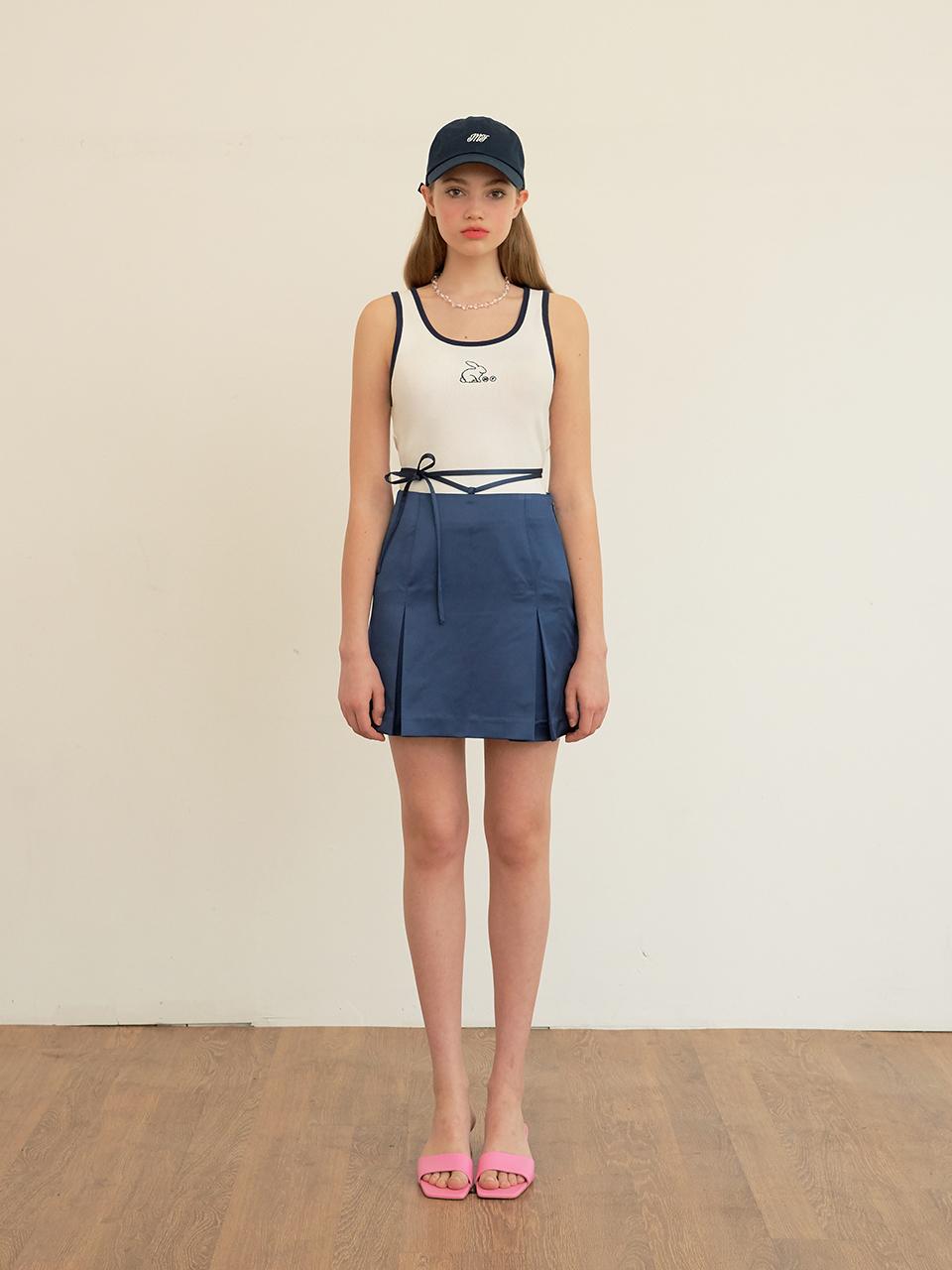margarin fingers Satin Self String Skirt - Navy