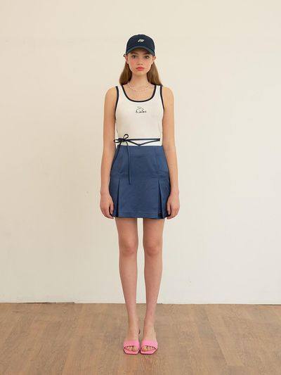 margarin fingers Satin Self String Skirt - Navy