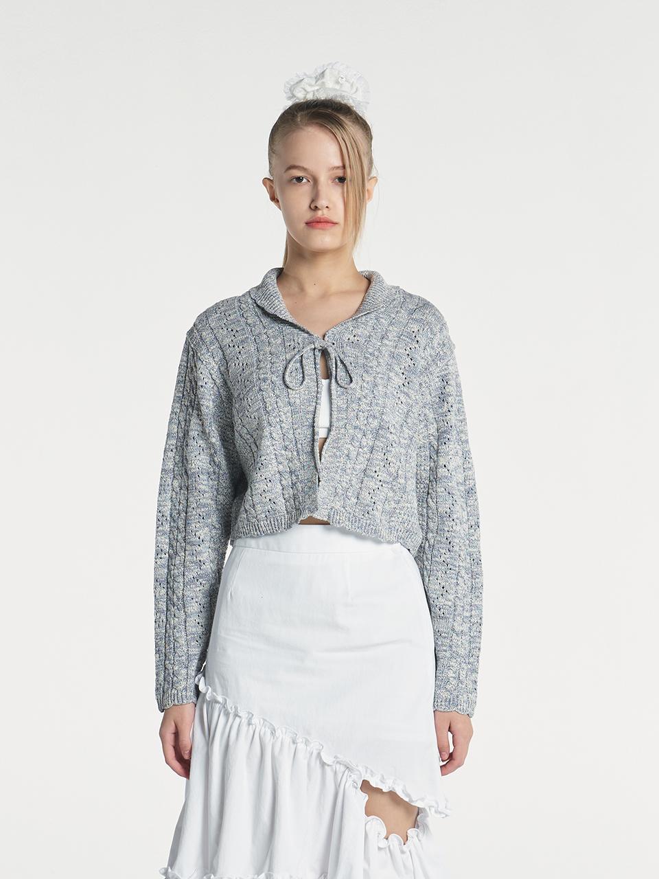 margarin fingers Scallop Punched Cardigan - Blue