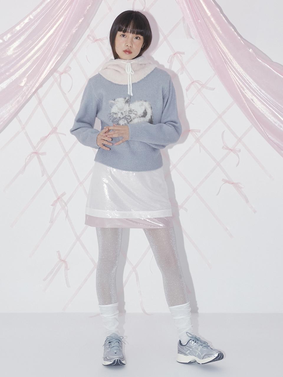 margarin fingers Sequine Long Mini Skirt - White + Pink