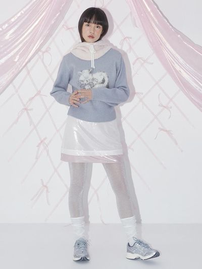margarin fingers Sequine Long Mini Skirt - White + Pink