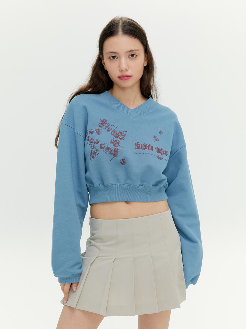 margarin fingers Star Cherry Cropped Sweatshirt - Smoke Blue