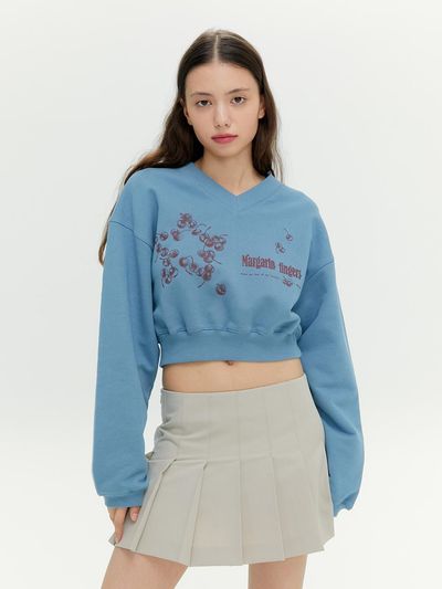 margarin fingers Star Cherry Cropped Sweatshirt - Smoke Blue