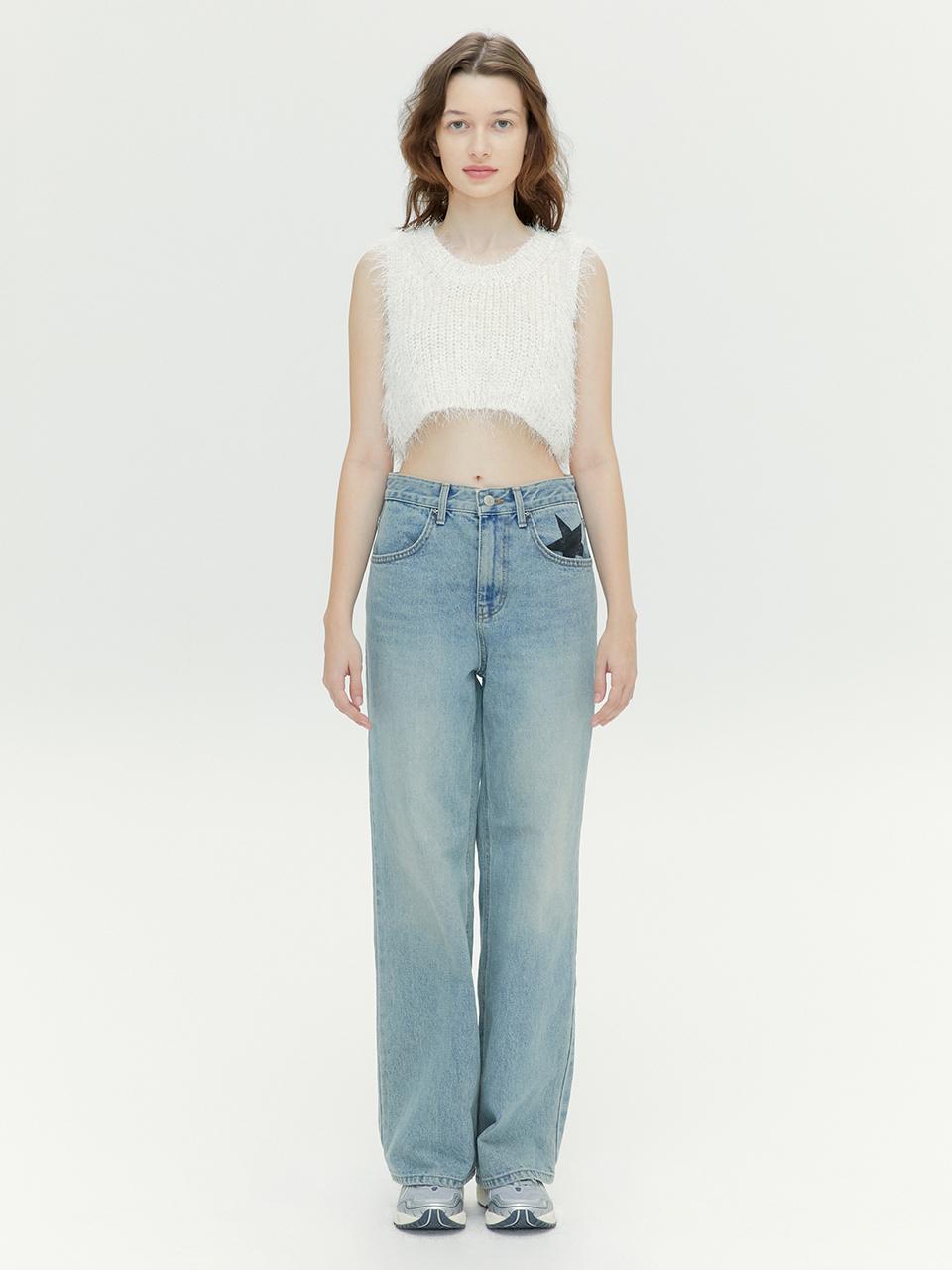 margarin fingers Star Pocket Denim Pants - Light Blue