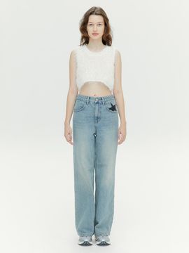margarin fingers Star Pocket Denim Pants - Light Blue