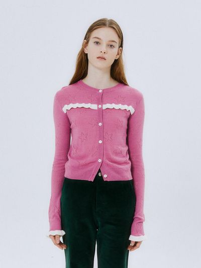 margarin fingers Star Punched Knit Cardigan - Pink