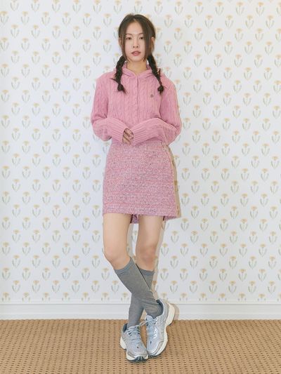margarin fingers Tweed Low Skirt - Pink