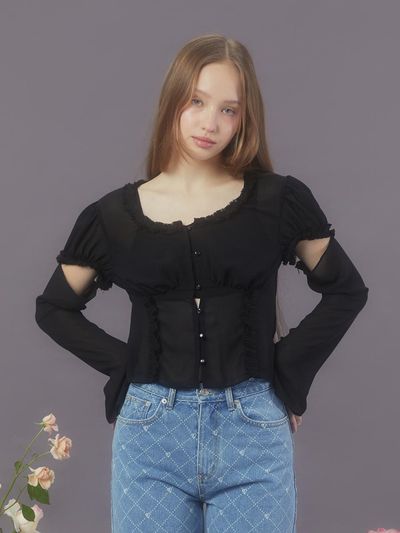margarin fingers Two Way Chiffon Blouse - Black