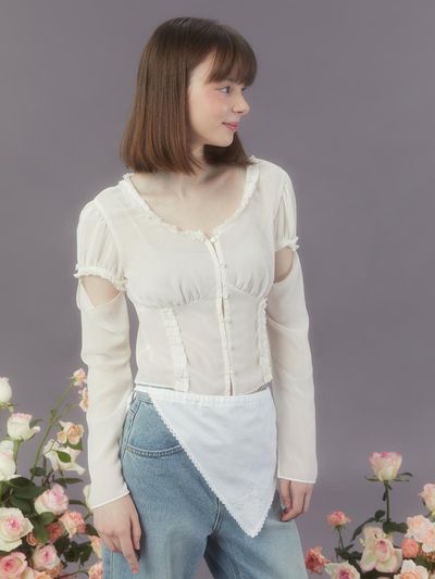 margarin fingers Two Way Chiffon Blouse - Cream