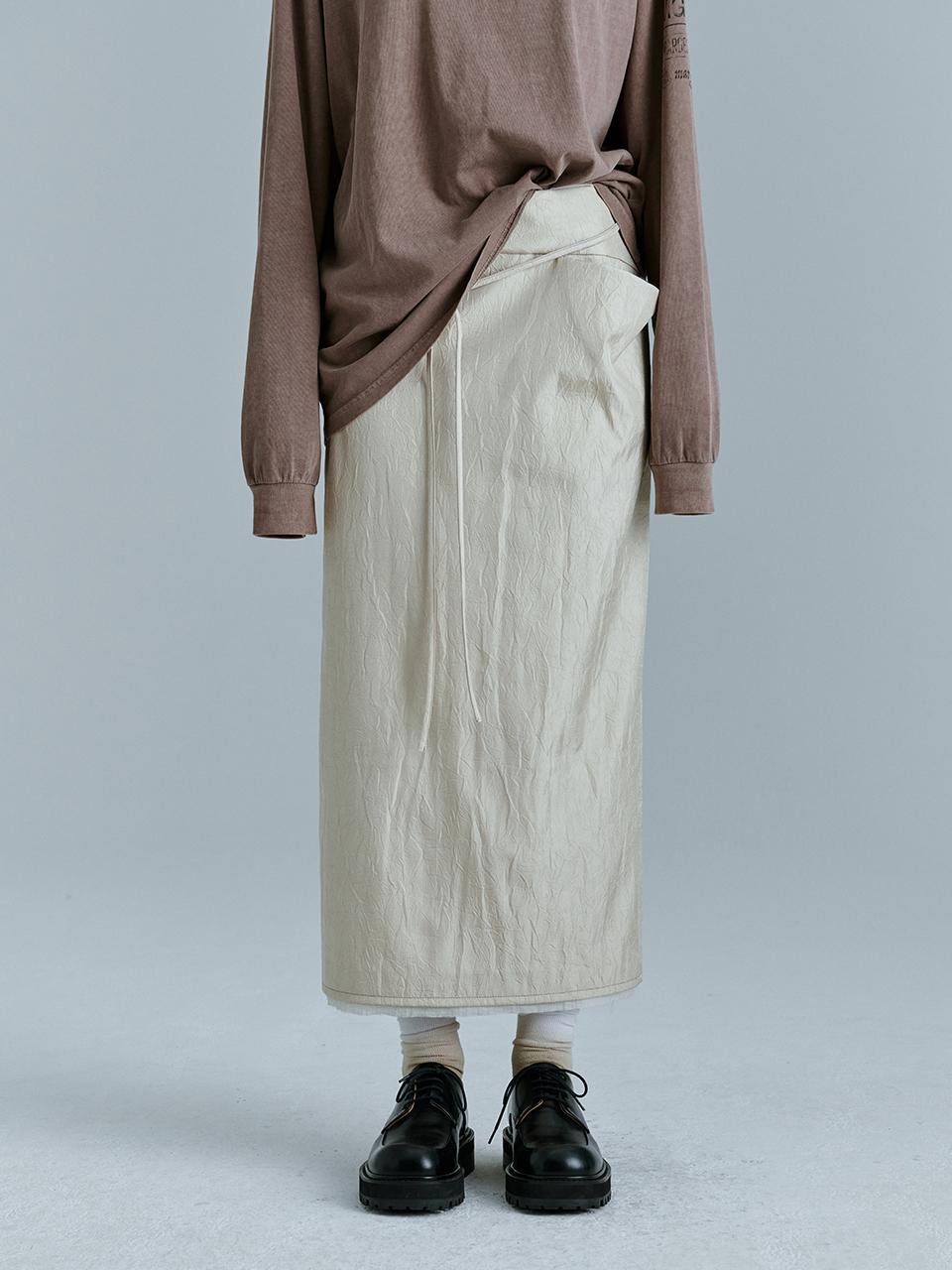 MARGESHERWOOD Crinkled Satin Skirt (Beige)