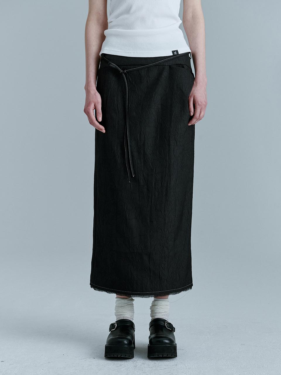 MARGESHERWOOD Crinkled Satin Skirt (Black)
