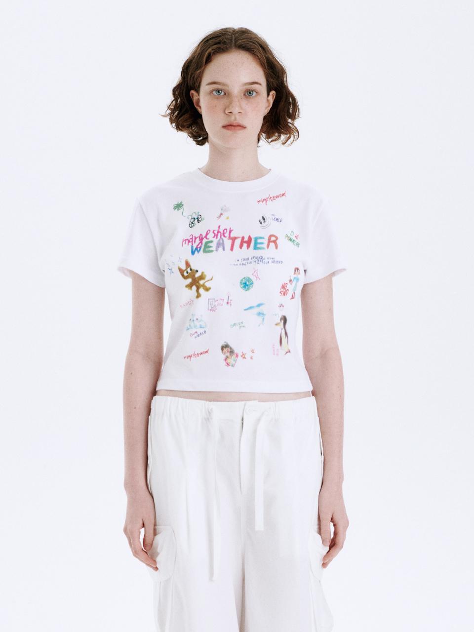 MARGESHERWOOD Doodle Slim Crop T-shirt_White