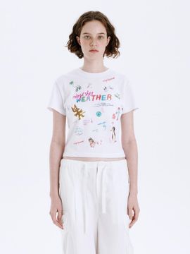 MARGESHERWOOD Doodle Slim Crop T-shirt_White