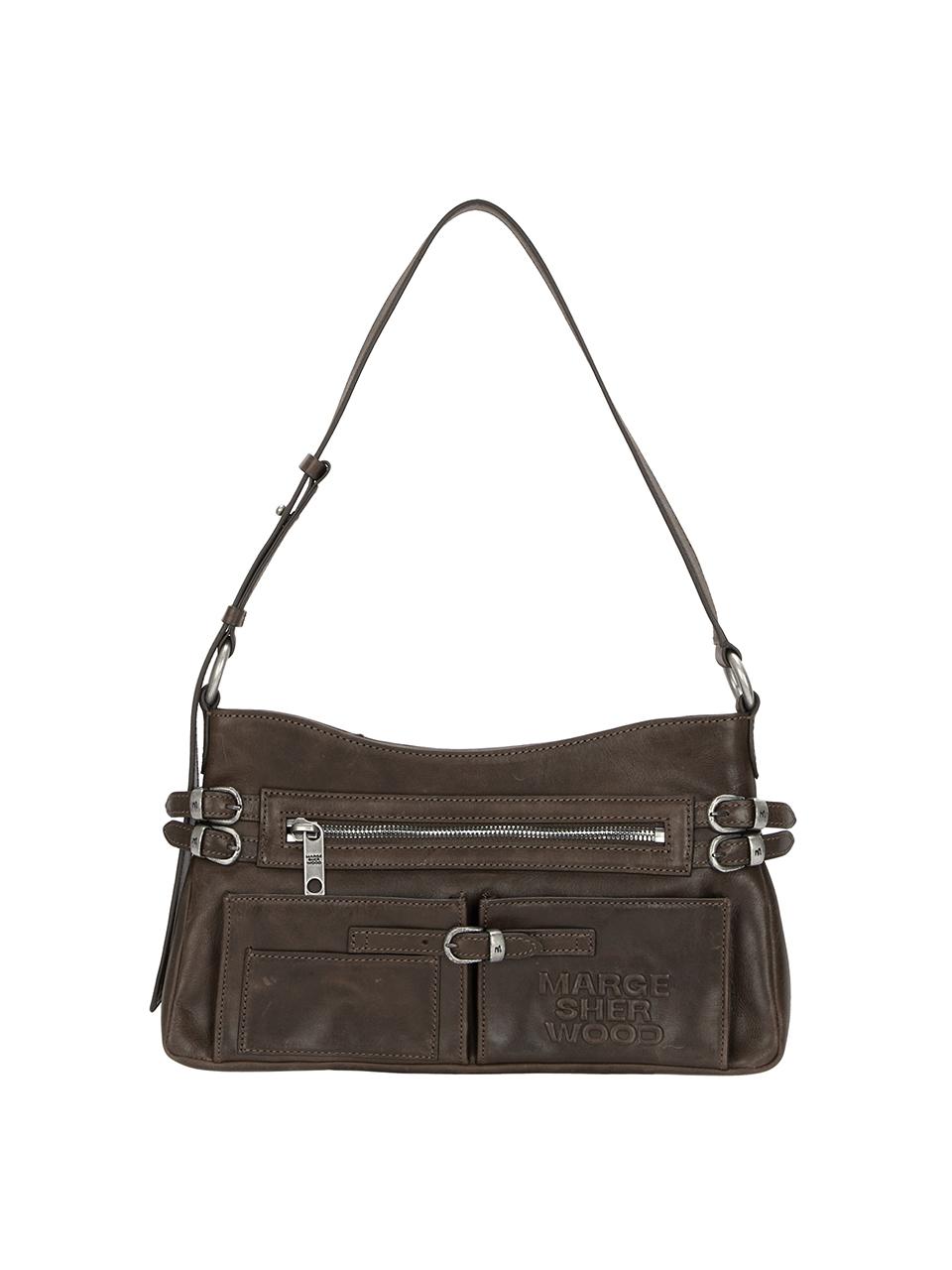 MARGESHERWOOD Flat Pocket Shoulder Bag_Washed Brown Pull-Up