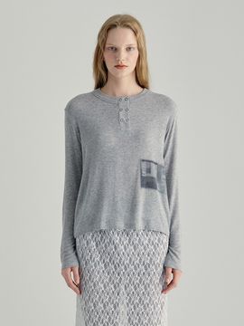 MARGESHERWOOD Henley Neck T-shirt_Melange Grey