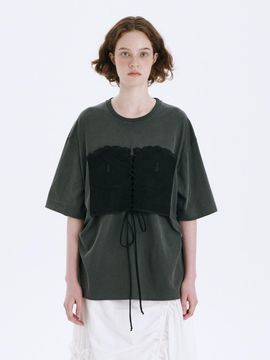 MARGESHERWOOD Lace Up Bustier T-shirt_Dark Grey