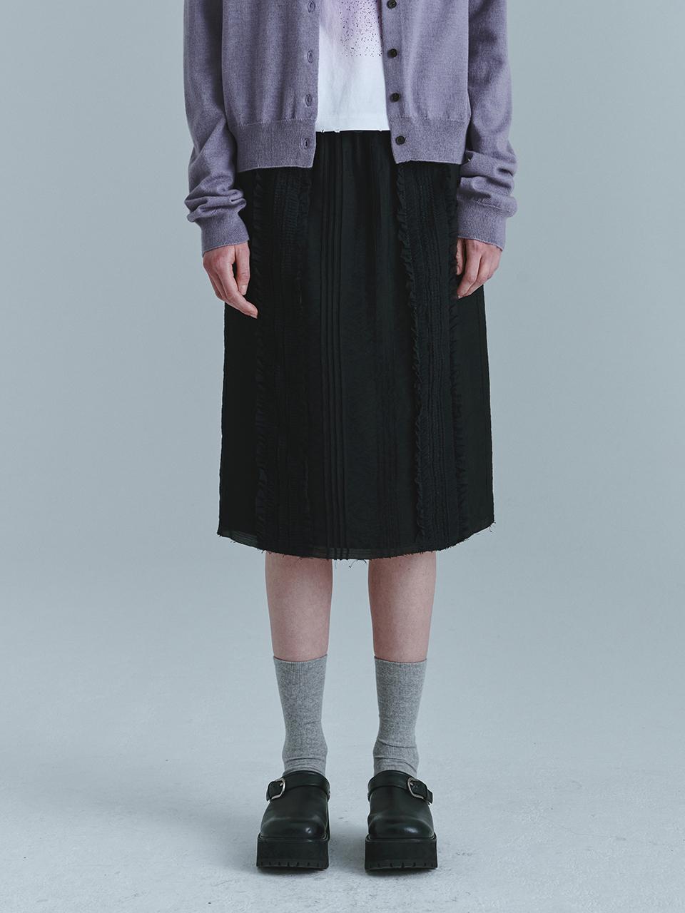 MARGESHERWOOD Ruffle Banding Midi Skirt (Black)
