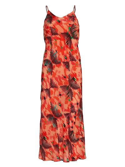 Maria Cher Women's Chalten Isabel Global-Print Crepe Bias-Cut Slipdress