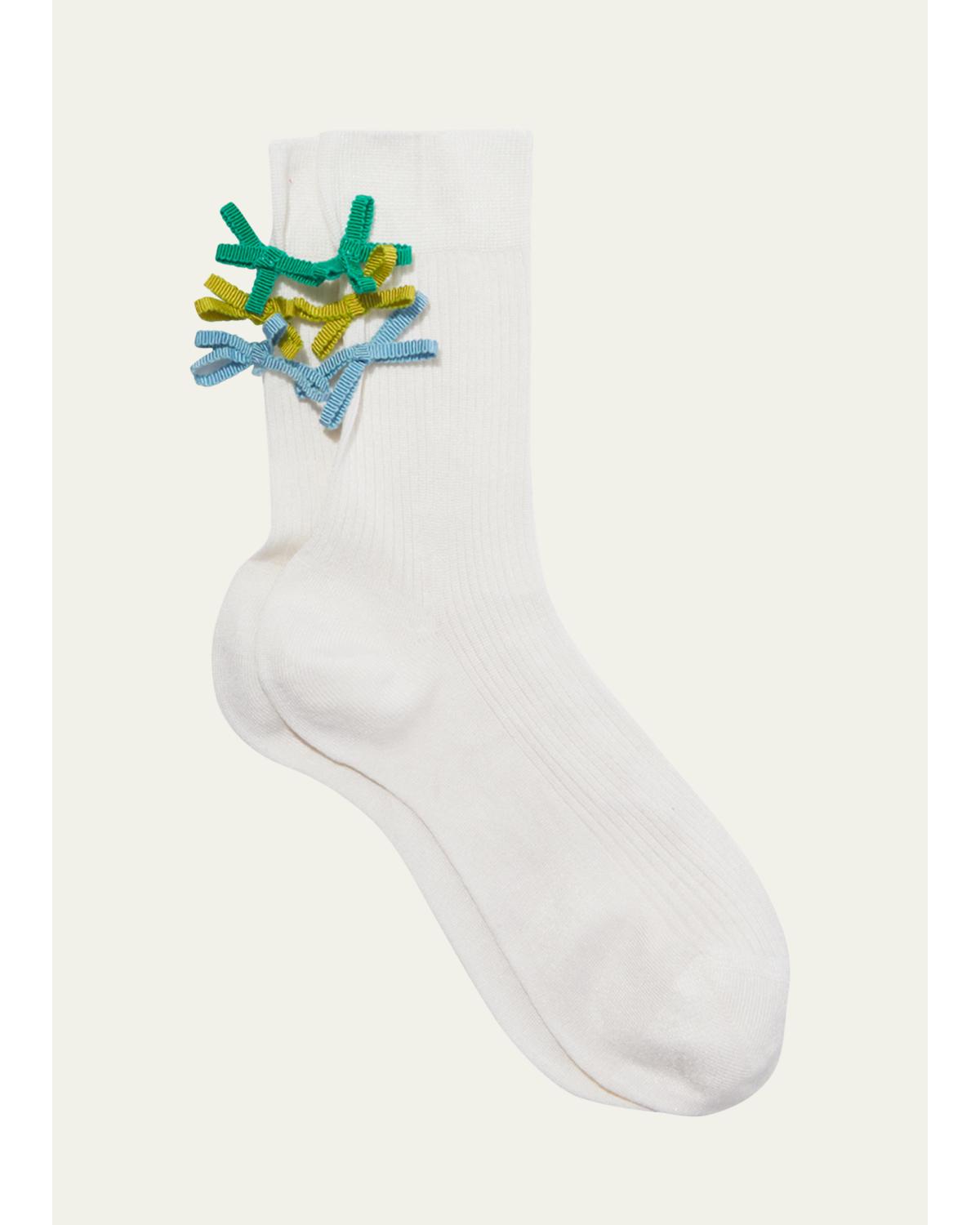 Maria La Rosa Isla Bow-Embellished Ribbed Crew Socks