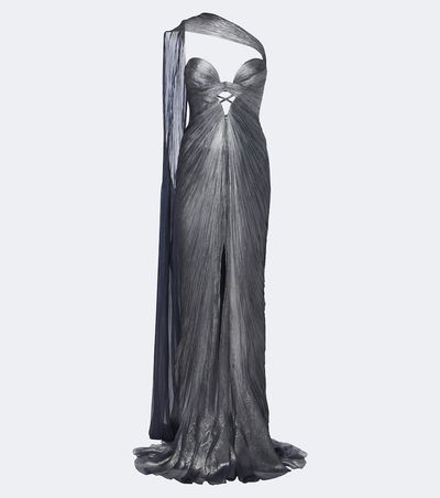 Maria Lucia Hohan Maria Lucia Hohan Morgan scarf-detail pleated silk bustier gown