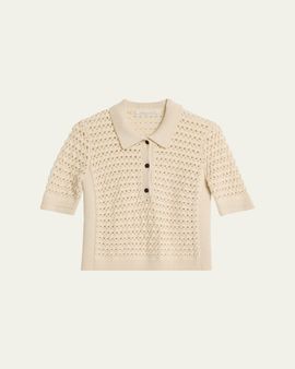 MARIA MCMANUS Cashmere and Cotton Lace Crochet Polo Shirt