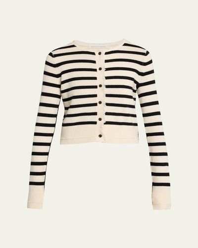 Maria Mcmanus Cashmere And Cotton Stripe Petite Fringe-Trim Cardigan