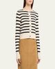 MARIA MCMANUS Cashmere and Cotton Stripe Petite Fringe-Trim Cardigan - 4