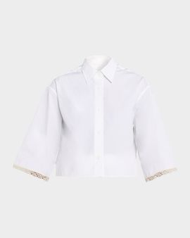 MARIA MCMANUS Lace-Trim Short-Sleeve Crop Button-Down Shirt