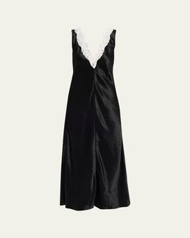 MARIA MCMANUS Lace V-Neck Sateen Dress