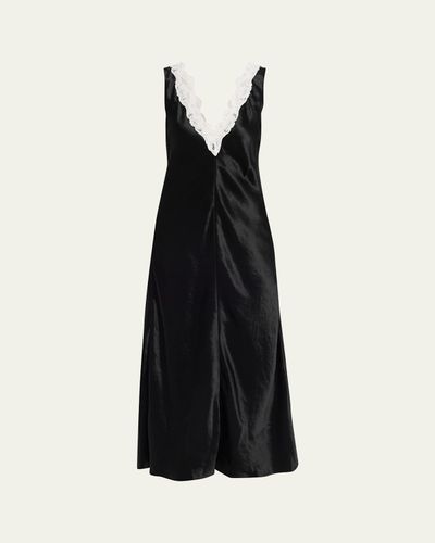 MARIA MCMANUS Lace V-Neck Sateen Dress