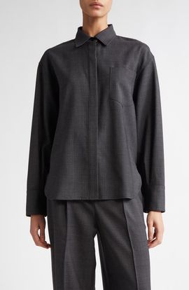 Maria McManus Maria McManus Glen Plaid Stretch Wool Button-Up Shirt