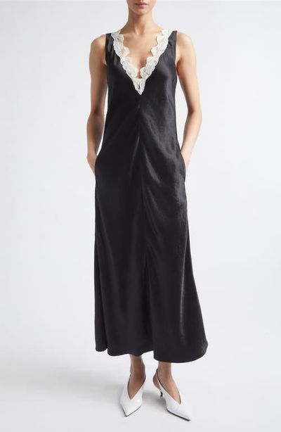 Maria McManus Maria McManus Lace V-Neck Satin Maxi Dress