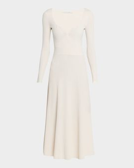 MARIA MCMANUS Ribbed Bustier Long-Sleeve Midi Dress
