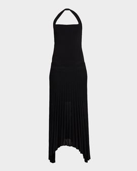 MARIA MCMANUS Semi-Sheer Pleated Halter Midi Dress