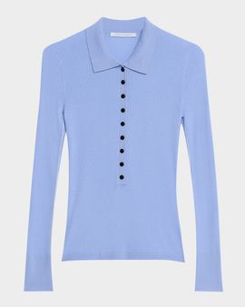 MARIA MCMANUS Tiny Button Long-Sleeve Rib Polo Sweater