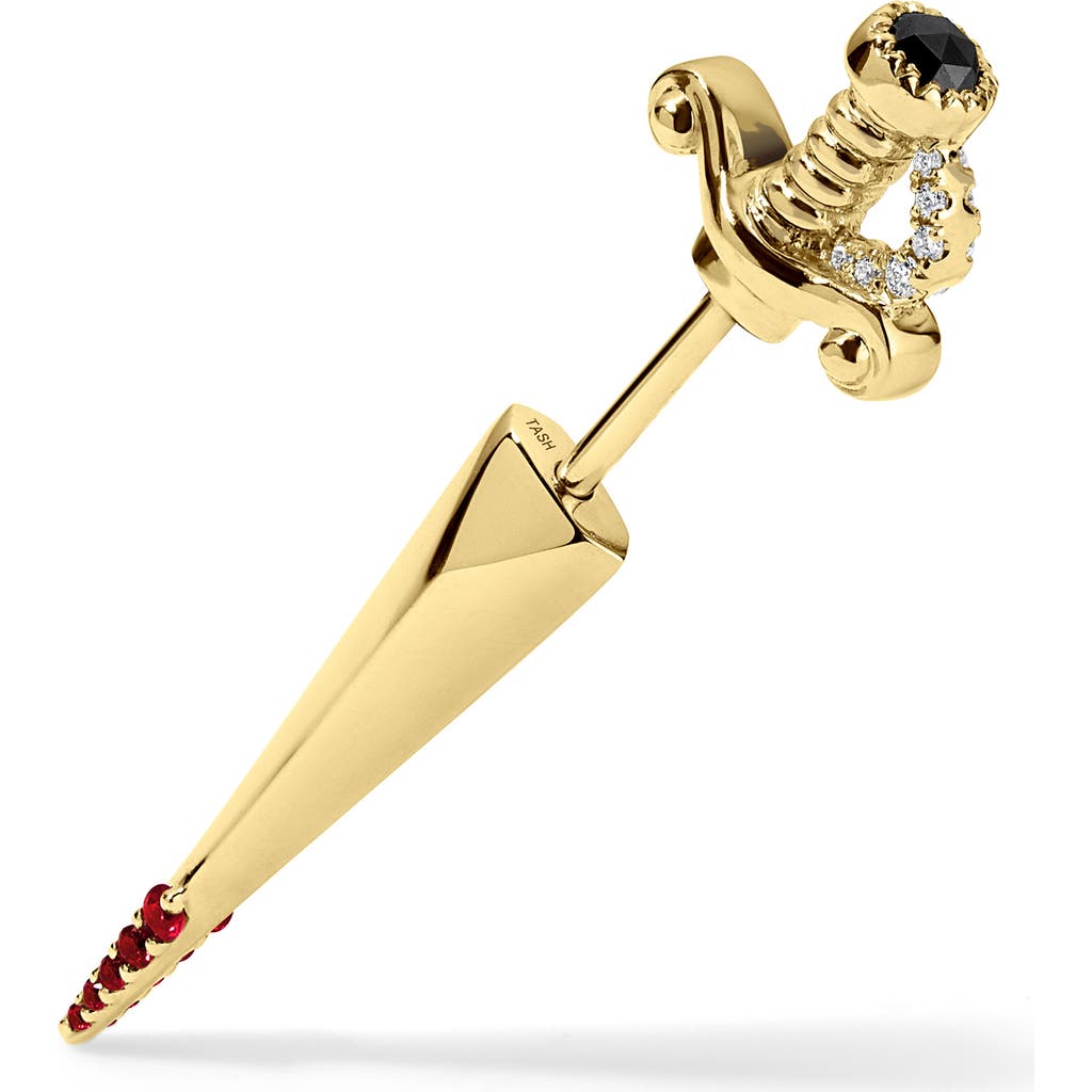 MARIA TASH MARIA TASH Black & White Diamond & Ruby Sword Single Stud Earring