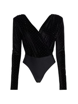Mariandree Gaitan Women's Marcela Crystal-Embellished Velvet Bodysuit