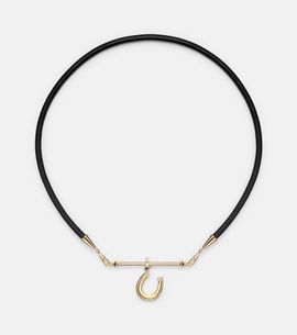 Marie Lichtenberg Marie Lichtenberg 18kt gold and leather pendant necklace with diamonds