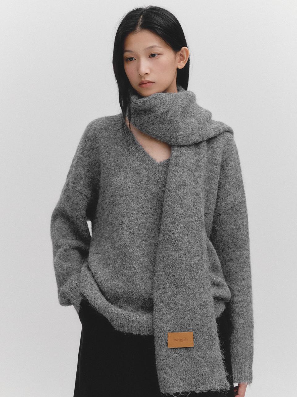 marieclaire muffler set wool V-neck knitwear (MAEDKN07MGY)