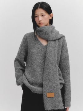 marieclaire muffler set wool V-neck knitwear (MAEDKN07MGY)