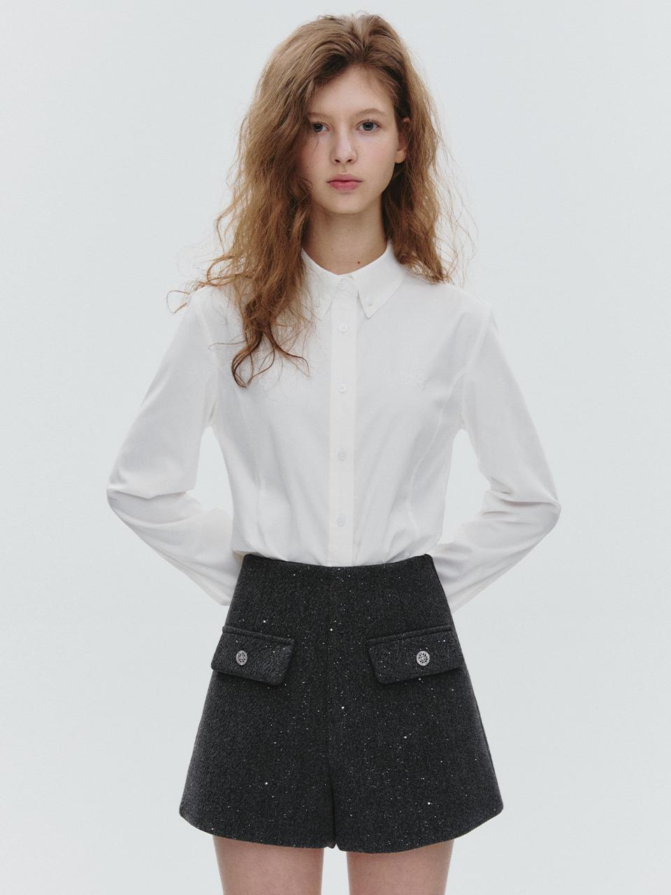 marieclaire Pearl Wool Metal Button Shorts [Charcoal] (MOFASL10MCH)