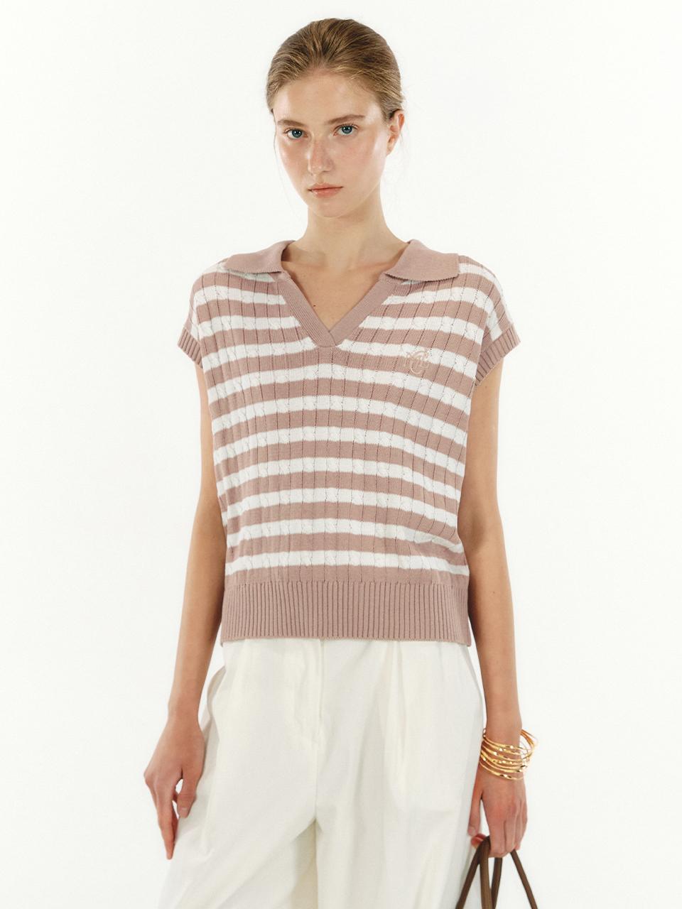marieclaire Striped Collar Knit Vest Sweater (MAFBKN29MBE)