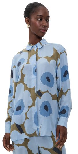 Marimekko Marimekko Jarki Unikko Button Down Shirt Light Blue/Olive Green