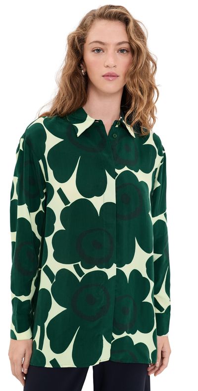 Marimekko Marimekko Jrki Unikko Button Down Shirt Dark Green/Light Yellow