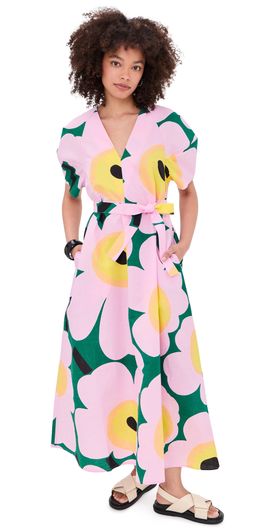 Marimekko Marimekko Kaffet Unikko Dress Green/Light Pink/Yellow