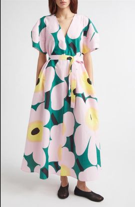 Marimekko Marimekko Kaffet Unikko Floral Cotton & Linen Maxi Dress