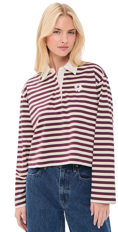 Marimekko Marimekko Kipin Tasaraita Unikko Kioski Polo Shirt Wine Red/Light Yellow