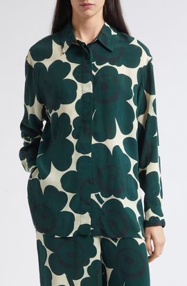 Marimekko Marimekko Unikko Floral Print Long Sleeve Cupro Shirt