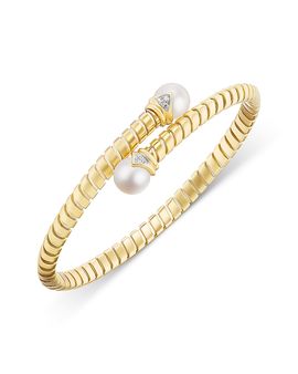 Marina B Marina B 18K Yellow Gold Lina Cultured Freshwater Pearl & Diamond Flex Bypass Bracelet